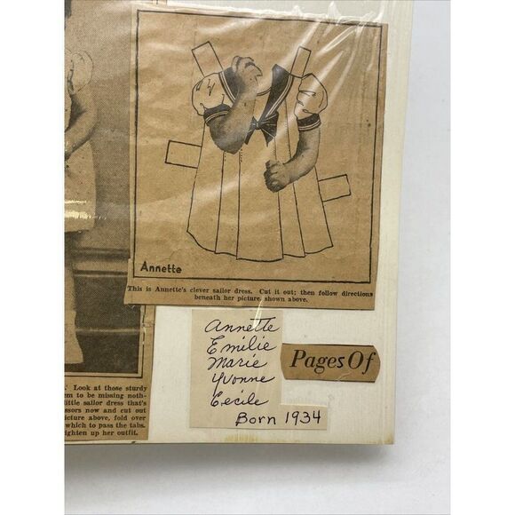 VTG Dionne Quintuplets Five Real Baby Paper Dolls Newspaper Collectible Ephemera - Picture 7 of 9